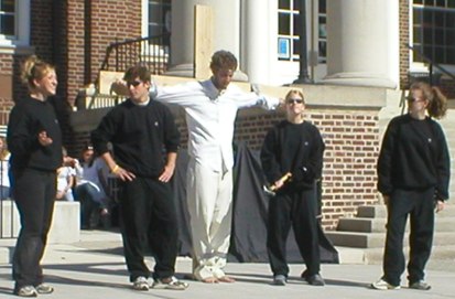 "They know not what they do...." The 2005 Class produced a "Goodfellas" version of the York "Crucifixion" Play (Image Credit: Fee 2005)